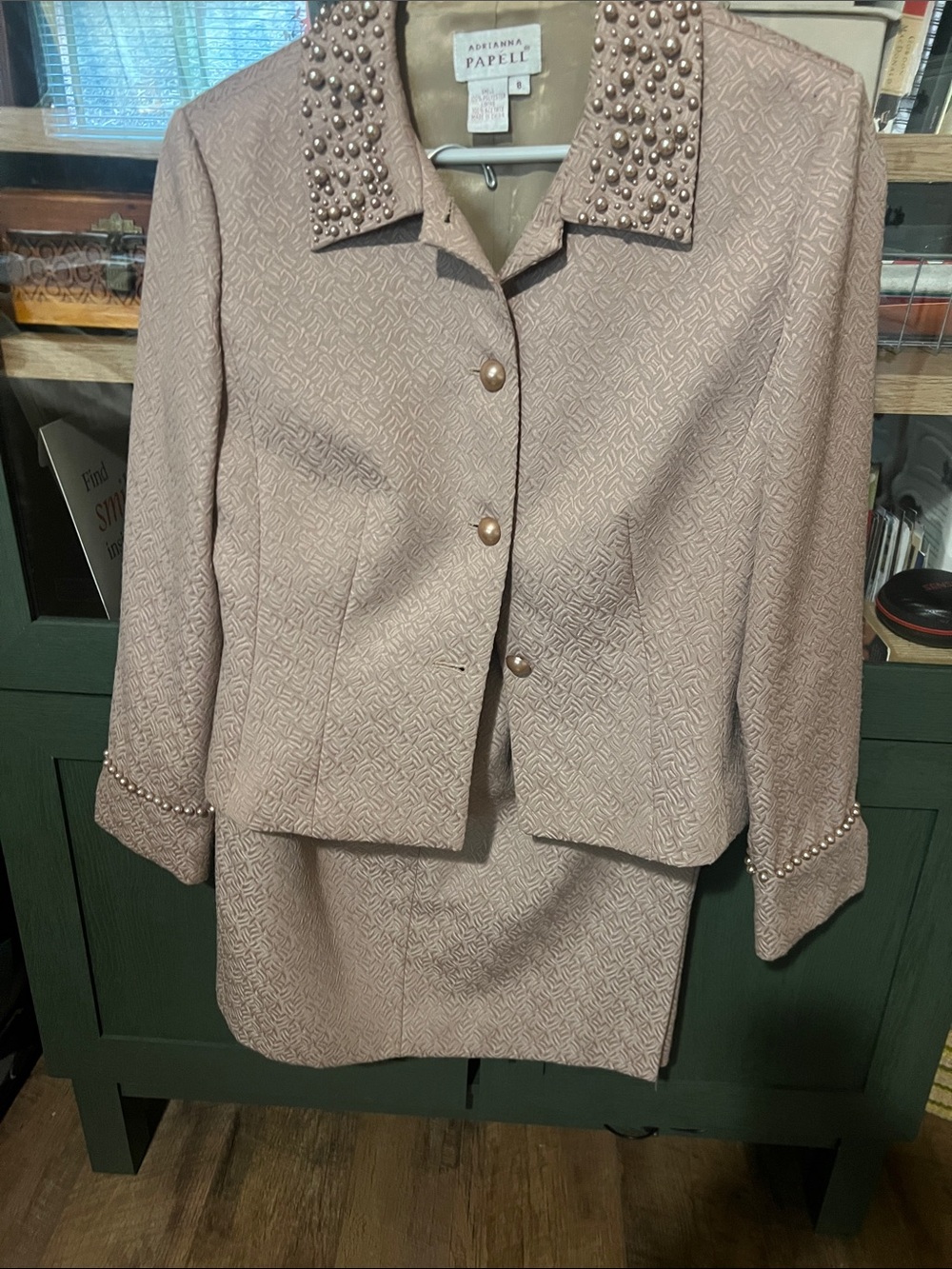 Adrianna Papell Dusty Rose Pearl-Trimmed Jacquard Jacket